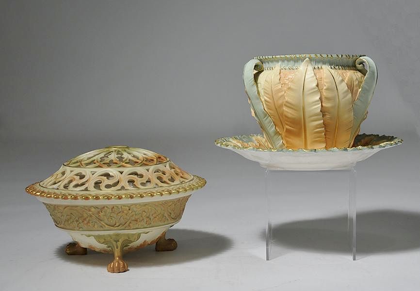 Appraisal: Three Royal Worcester Porcelain Items Three Royal Worcester porcelain pieces