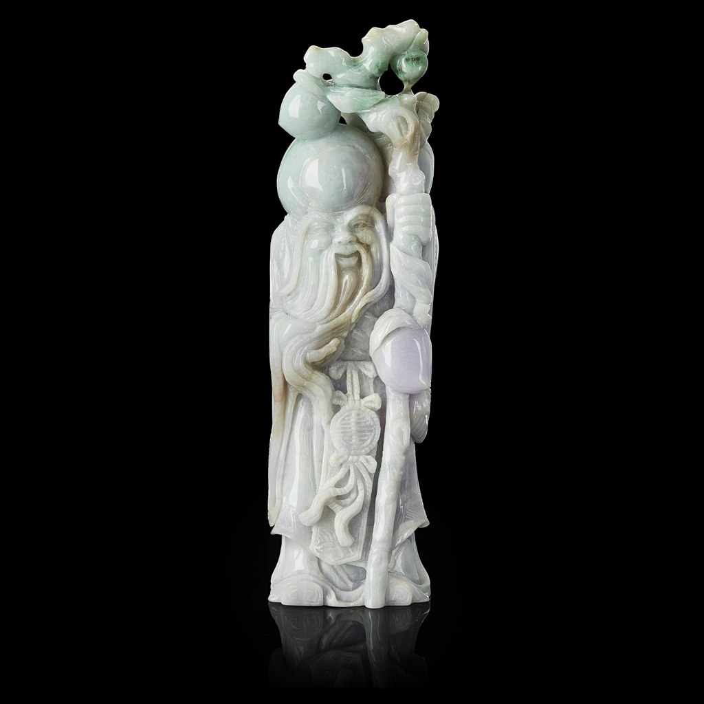 Appraisal: JADEITE FIGURE OF SHOULAO the God of Longevity standing the