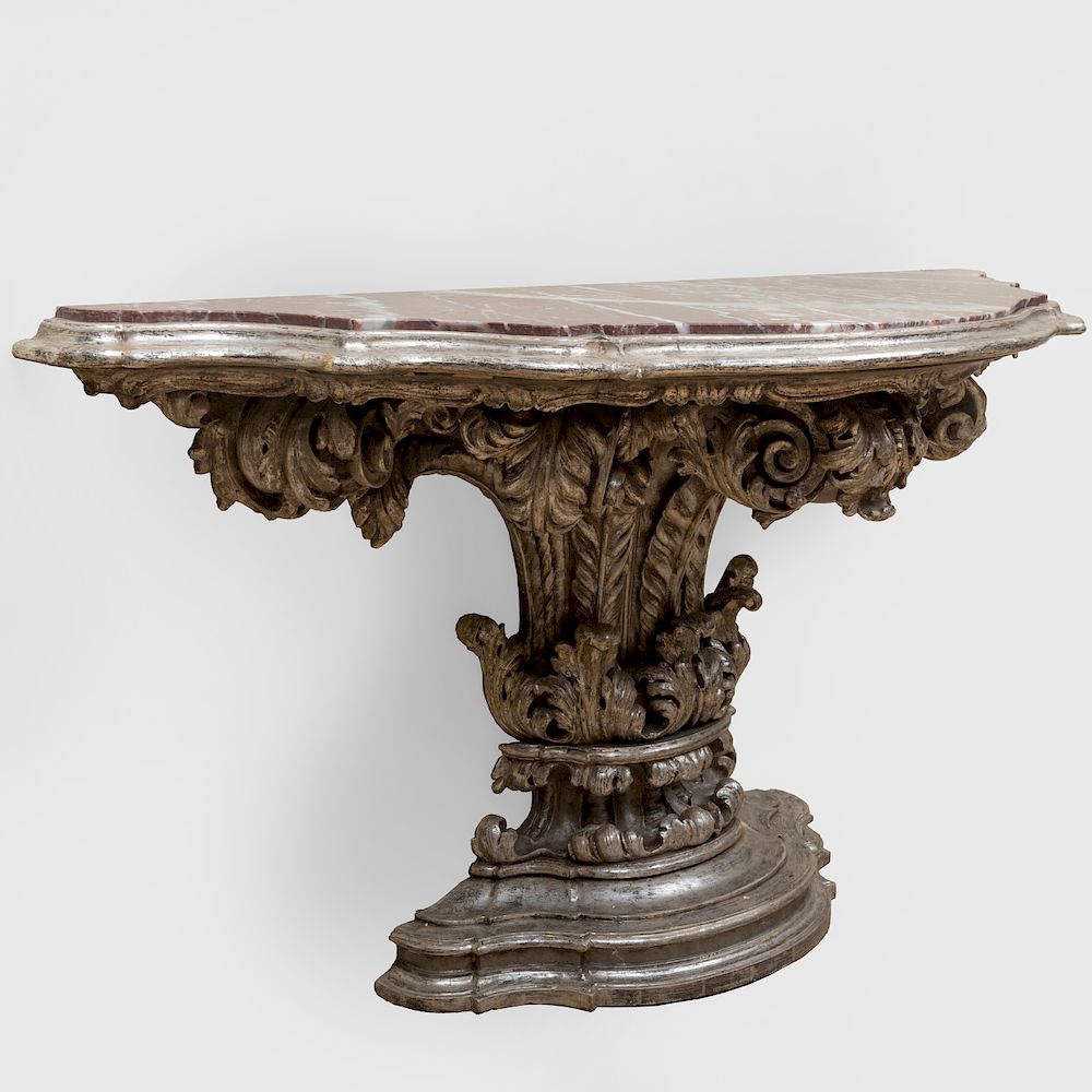 Appraisal: Italian Baroque Style Silver-Gilt Console Fitted with marble top x