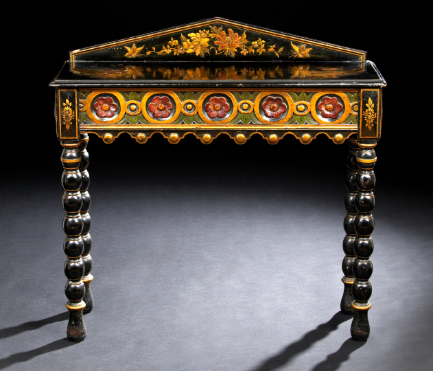 Appraisal: Victorian Ebonized and Polychromed Side Table late th century the