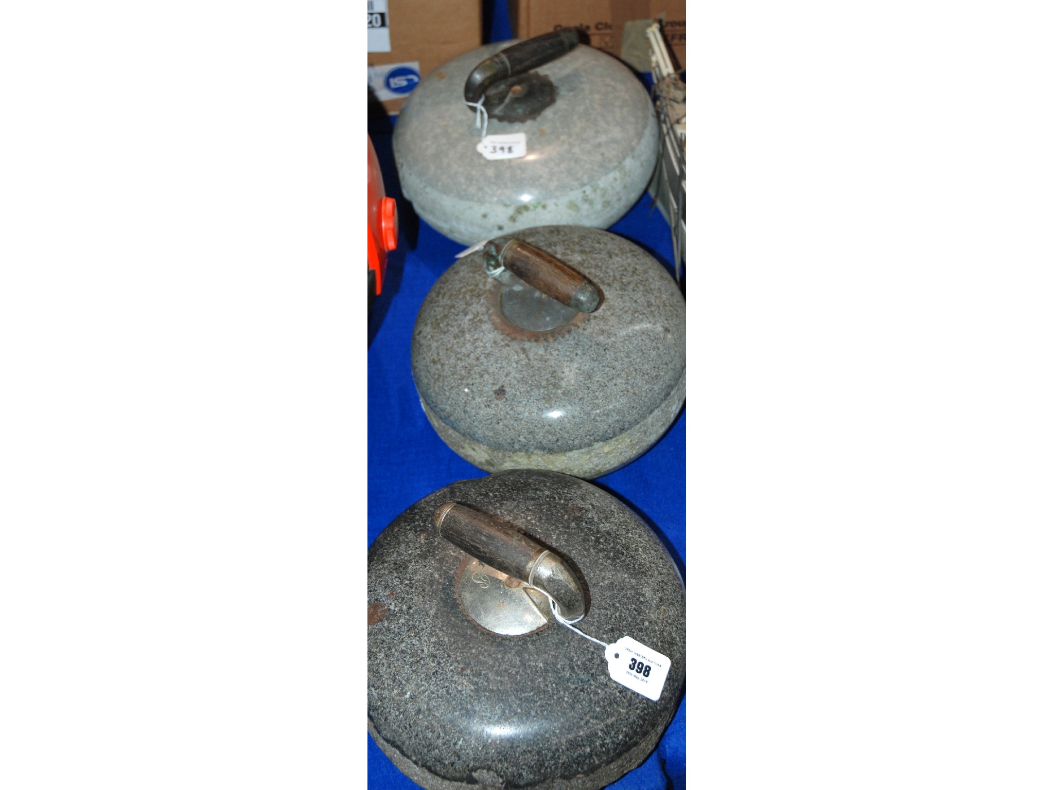 Appraisal: Three various granite curling stones