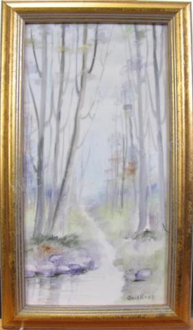 Appraisal: Hand-Painted Porcelain Plaque depicting wooded landscape signed lower left Ovid