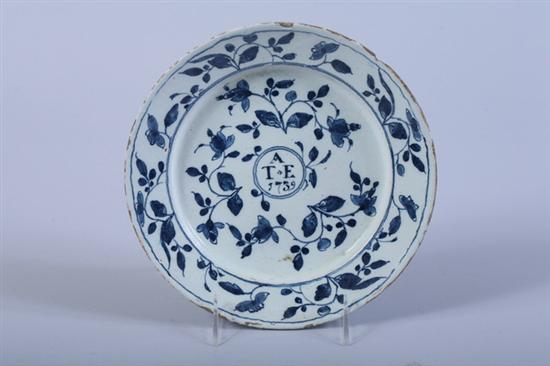 Appraisal: DUTCH DELFT WEDDING PLATE th century Decorated in blue floral