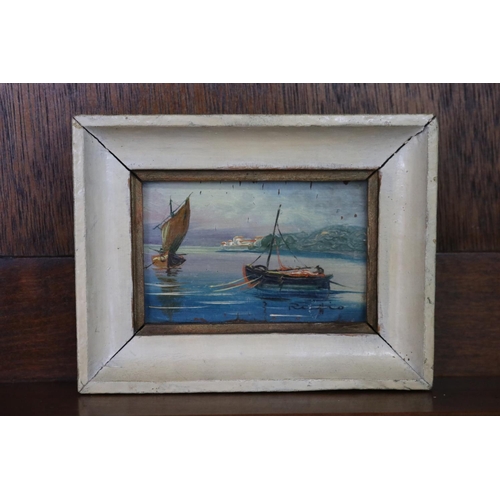 Appraisal: French school miniature fishing boats in harbour approx cm x