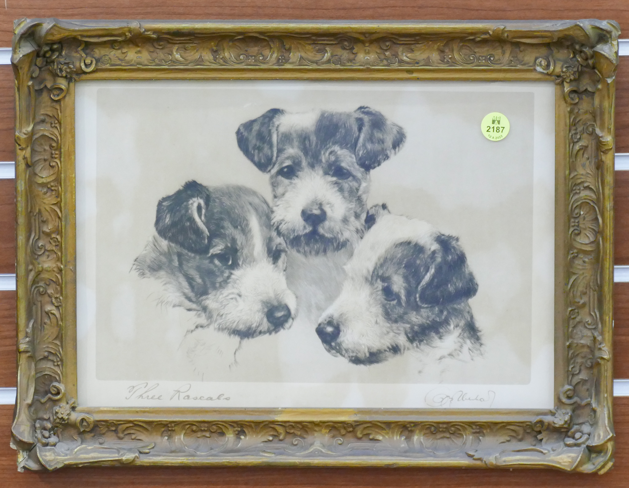 Appraisal: Vintage 'Three Rascals' Dog Print in Ornate Frame- x ''