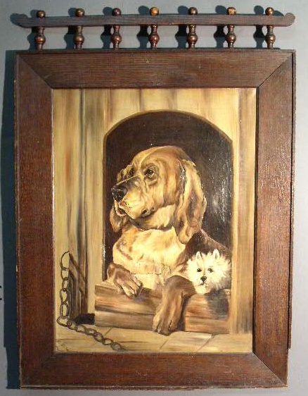 Appraisal: Oil on canvas painting of two dogs by M McDonald