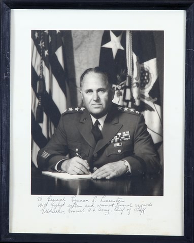 Appraisal: Signed photograph of Decker in uniform at desk with flags