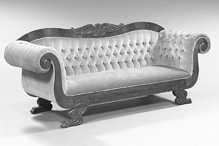 Appraisal: American Late Classical Mahogany Scroll-Arm Sofa probably Boston second quarter