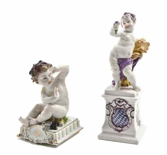 Appraisal: Two German Porcelain Figures comprising a putto emblematic of fall