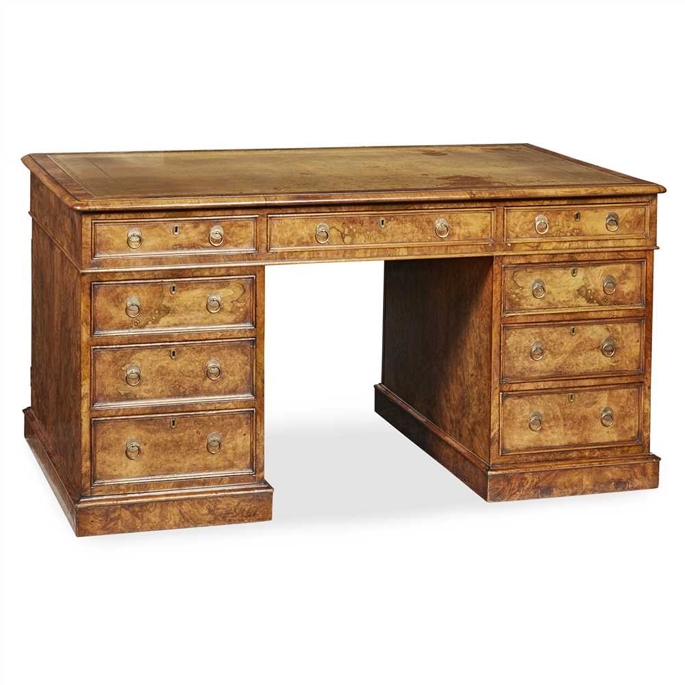 Appraisal: FINE GEORGE III STYLE WALNUT PEDESTAL DESK TH CENTURY the