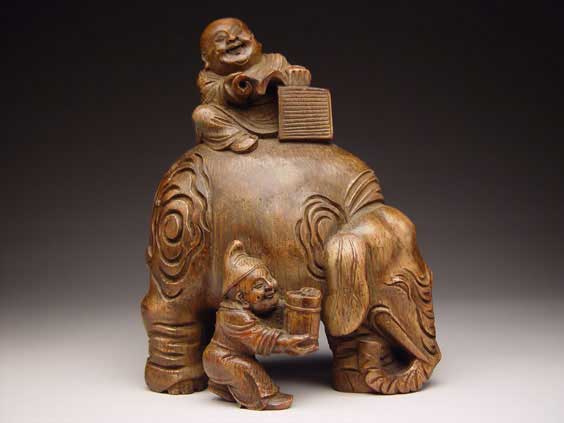 Appraisal: CARVED BAMBOO GROUP Well carved Chinese bamboo group of a