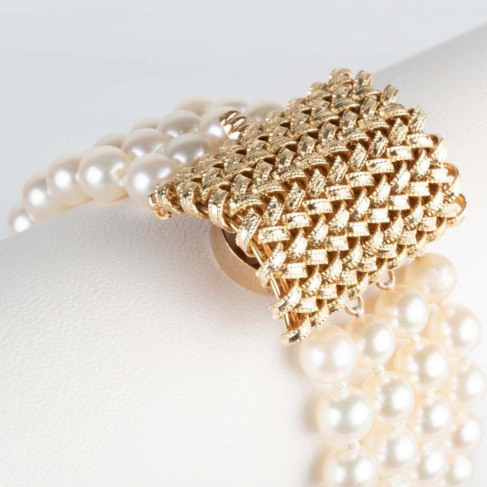 Appraisal: Four Strand Cultured Pearl and k Gold Bracelet Four Strand