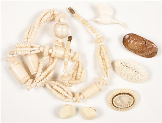 Appraisal: Assortment of bone jewelry together with a mammoth bone brooch