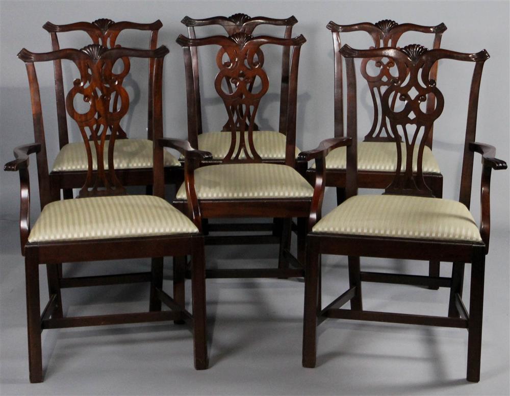 Appraisal: SET OF SIX CHIPPENDALE STYLE MAHOGANY DINING CHAIRS INCLUDING TWO