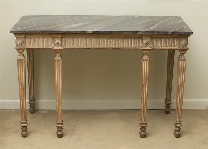 Appraisal: LOUIS XVI STYLE PAINTED CONSOLE With a rectangular faux marble