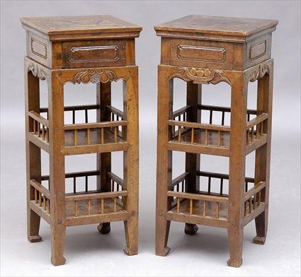 Appraisal: PAIR OF CHINESE CARVED HARDWOOD PEDESTALS Each square overhang top