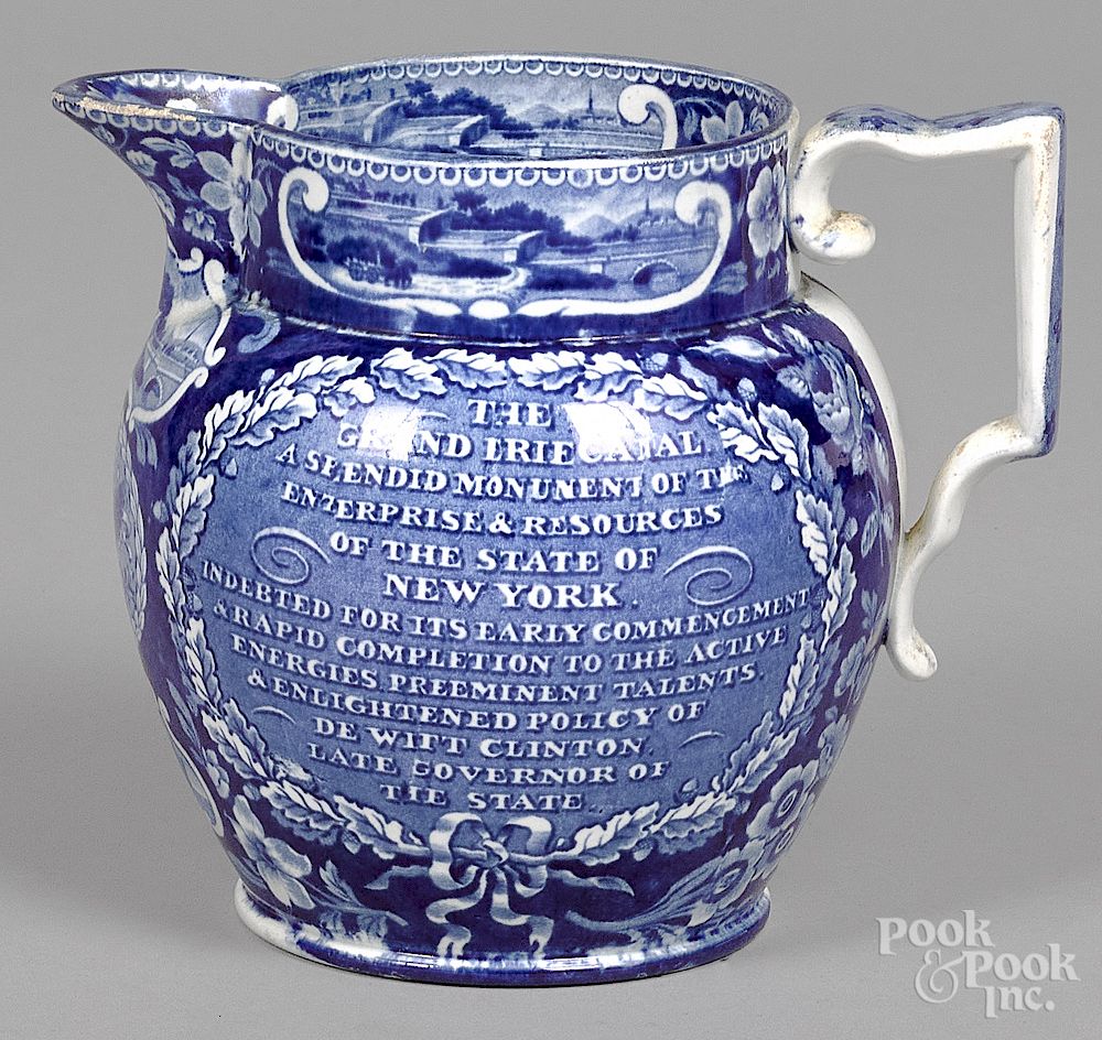 Appraisal: Historical blue Staffordshire pitcher Historical blue Staffordshire Utica and Erie