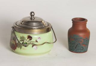 Appraisal: Prattware Vase together with Decorated Biscuit Jar Bicsuit Jar with