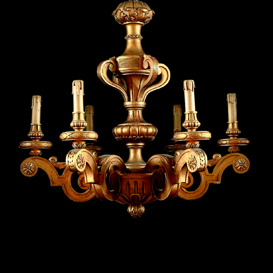 Appraisal: French Carved Giltwood Six-Light Chandelier of baluster form in the