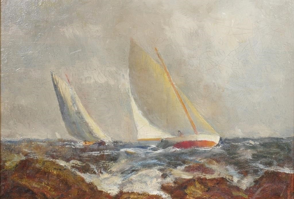 Appraisal: W S BARRETT OIL PAINTING SAILBOATSWilliam Sterna Barrett American -