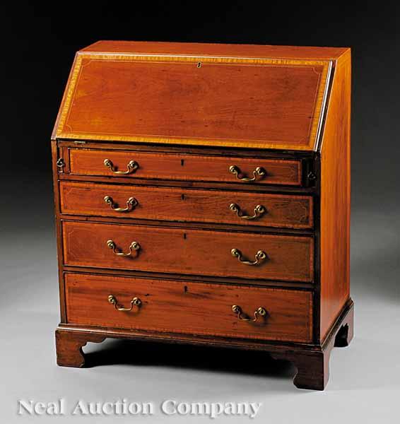 Appraisal: An Antique George III-Style Inlaid Mahogany Bureau slant front lid