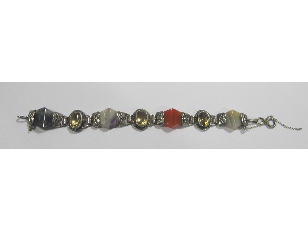 Appraisal: Early th century Scottish silver agate and Cairngorm bracelet with