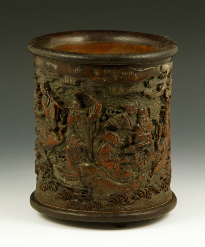 Appraisal: - Chinese Carved Bamboo Brush Pot Carved bamboo brush pot