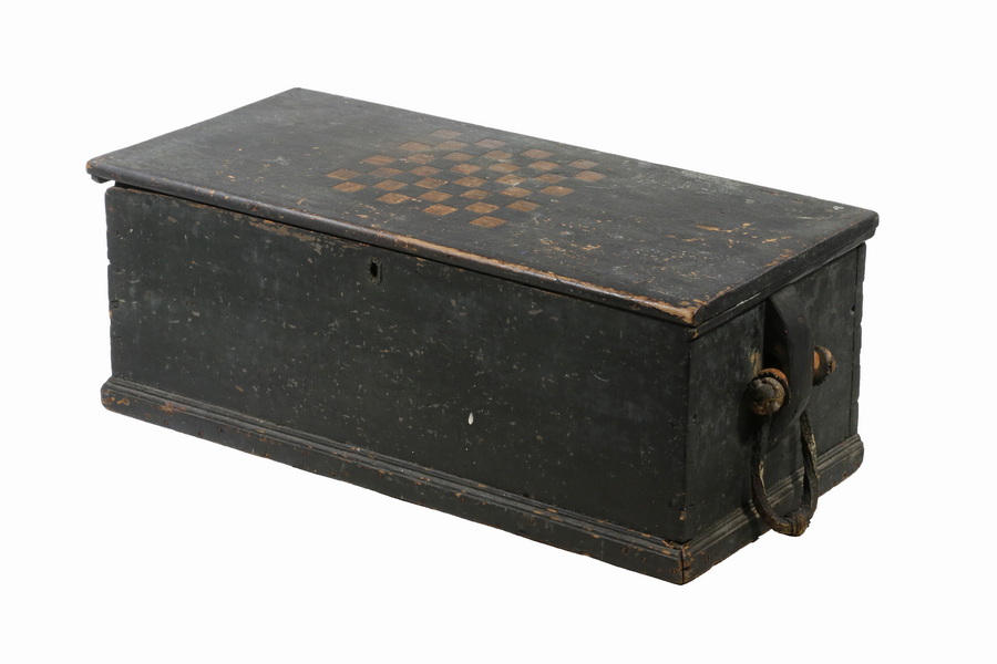 Appraisal: TH C SEAMAN'S CHEST WITH GAME BOARD PAINTED TOP Six-plank