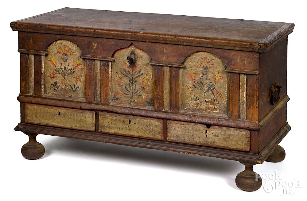 Appraisal: Lancaster Pennsylvania painted dower chest Early Lancaster Pennsylvania painted dower