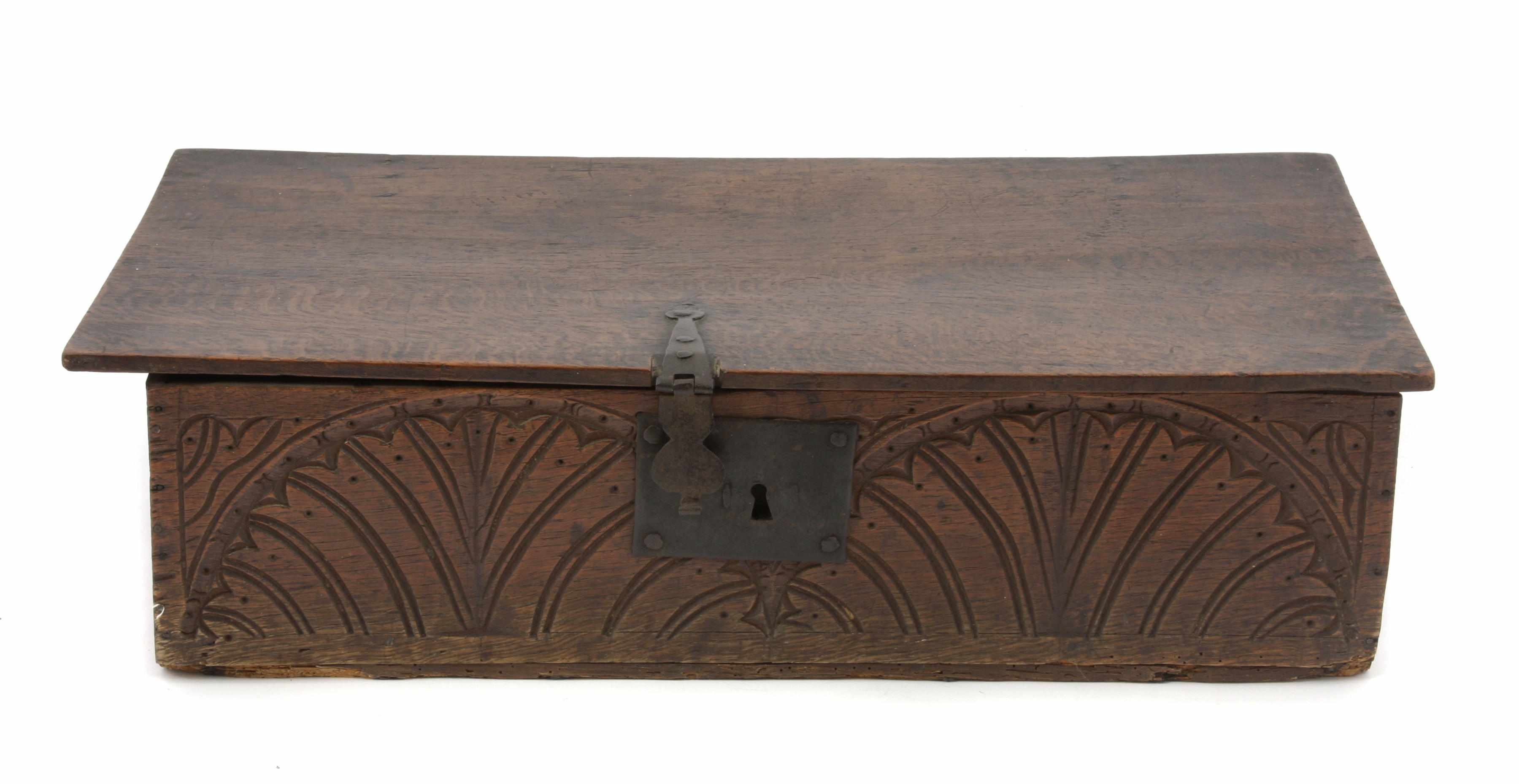 Appraisal: A Charles II boarded oak document box th centuryheight in