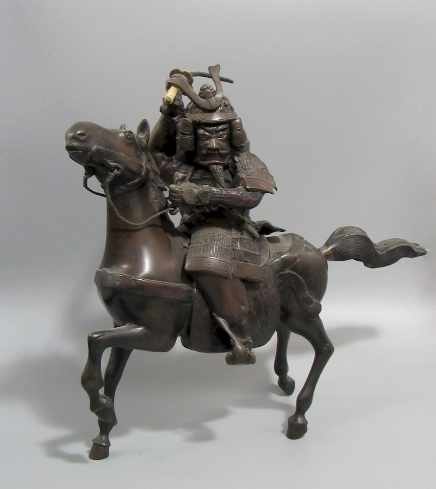 Appraisal: Bronze Samurai on a Horse The figure cast separately from