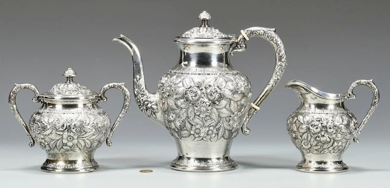 Appraisal: S Kirk Son Pc Repousse Tea Service S Kirk and