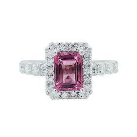 Appraisal: K Gold Emerald Cut Pink Tourmaline Diamond K White Gold