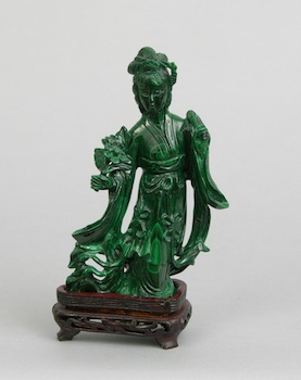 Appraisal: A Carved Malachite Figurine of a Maiden Chinese Carved malachite