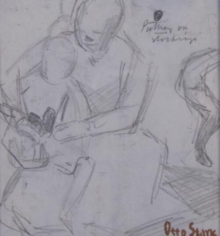 Appraisal: Otto Stark IN - x graphite sketch inscribed ''Putting on