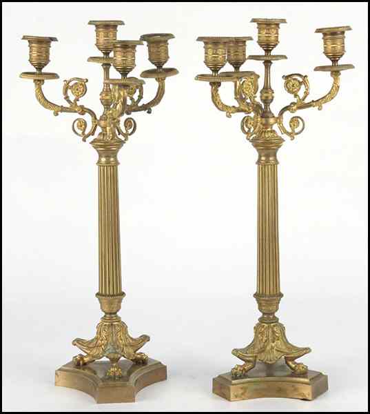 Appraisal: PAIR OF GILT METAL FOUR LIGHT CANDELABRA '' Condition No