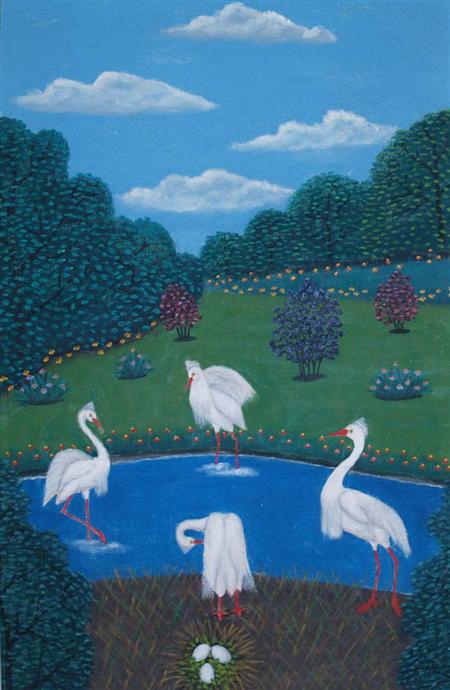 Appraisal: Lawrence A Lebduska American - Untitled Cranes Estimate -