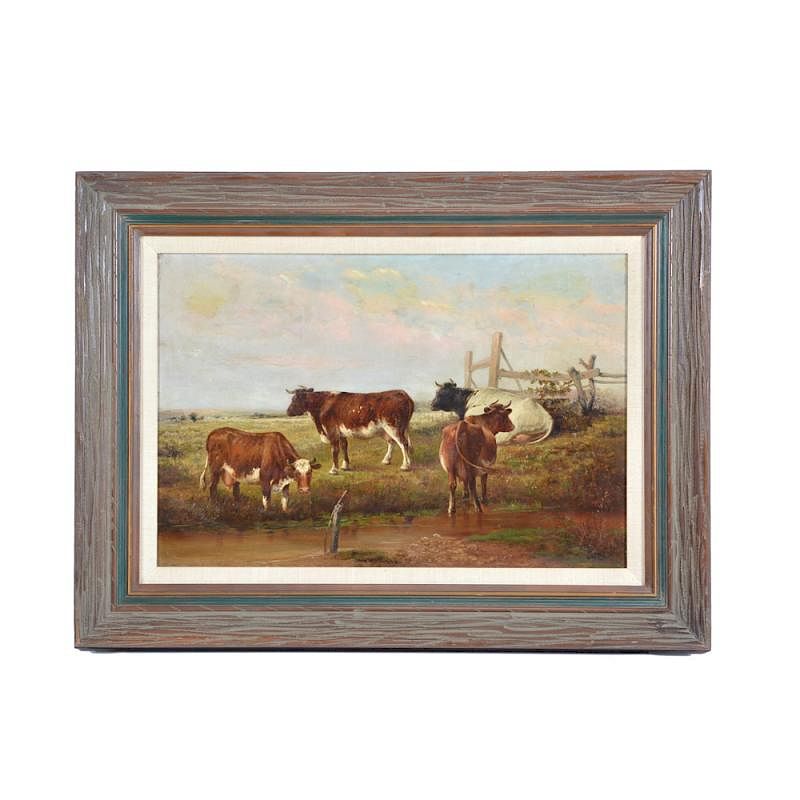 Appraisal: English School painting th c cattle in a pasture English