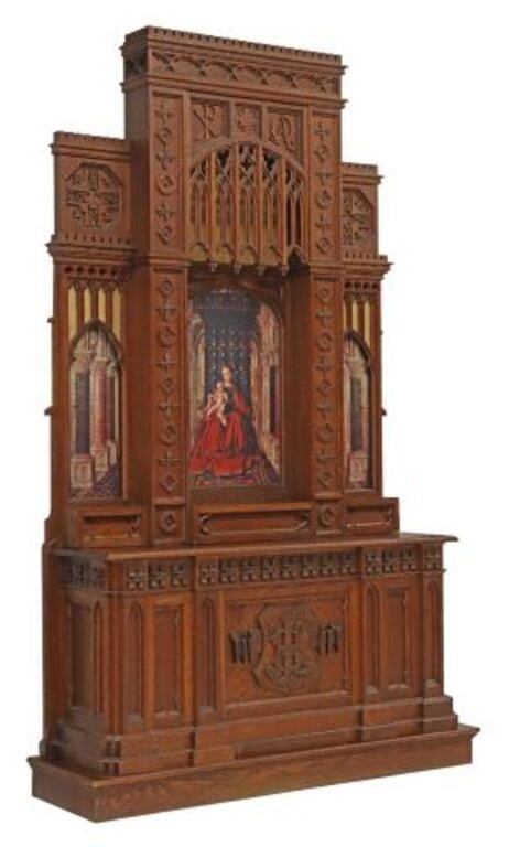 Appraisal: Gothic Revival carved oak altar attributed by consignor as a