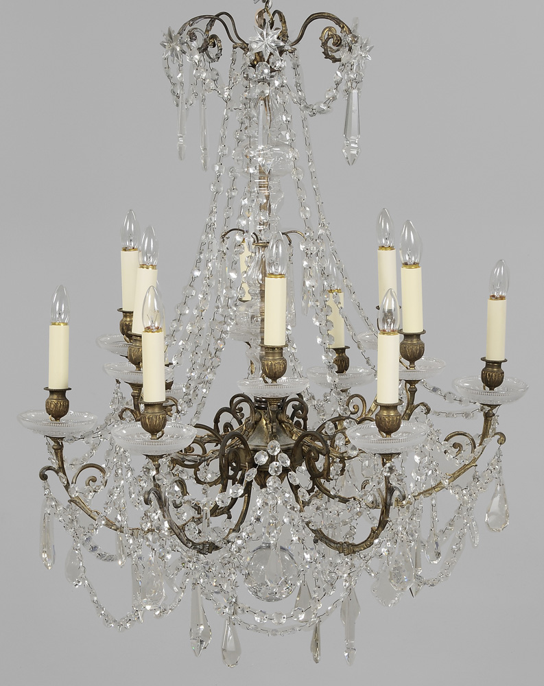 Appraisal: Bronze and Crystal Thirteen-Light Chandelier probably French early th century