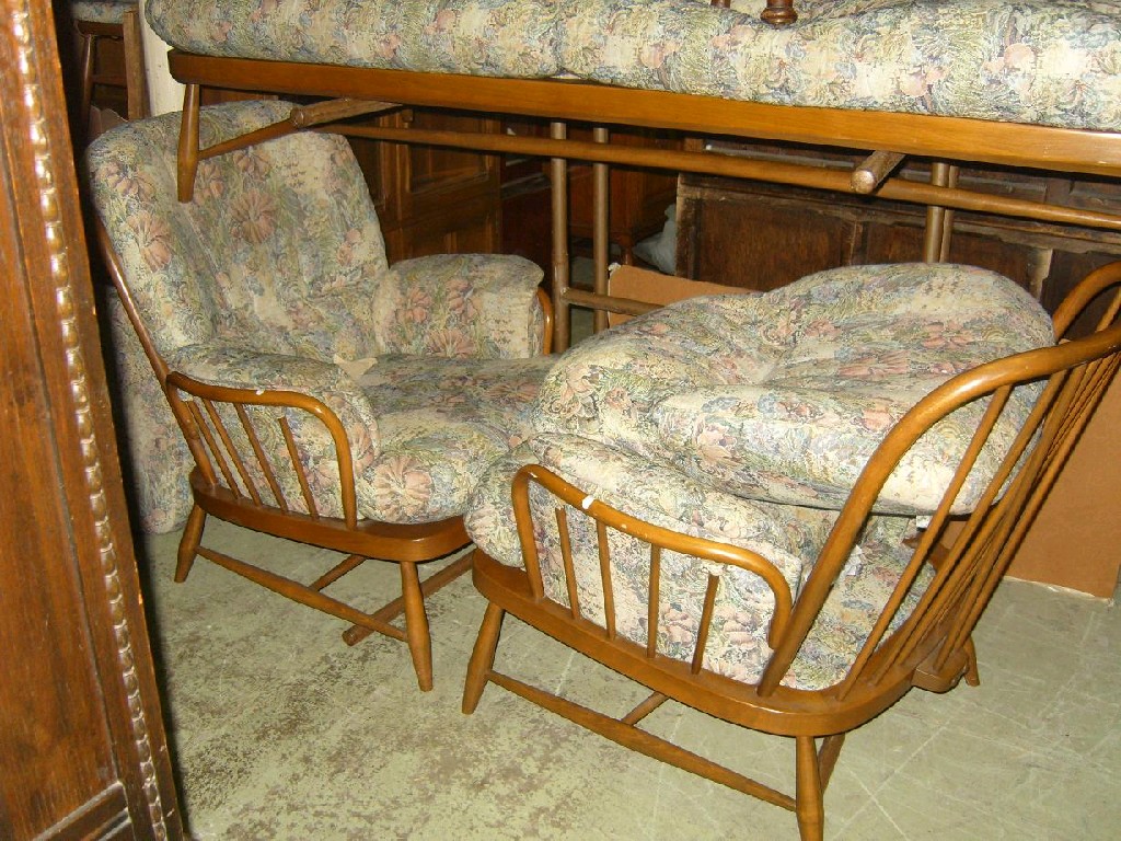 Appraisal: An Ercol stained beechwood -piece cottage suite comprising a -seat