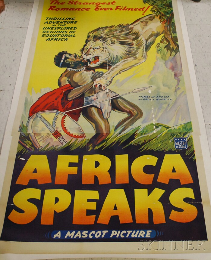 Appraisal: Africa Speaks Movie Poster Mascot U S three-sheet linen-backed