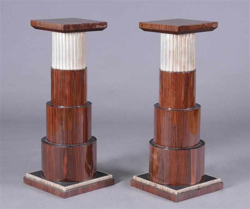 Appraisal: PAIR OF ART DECO STYLE ROSEWOOD PART-EBONIZED AND SILVERED PEDESTALS