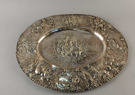 Appraisal: An th C Heavily Repousseed Continental Silver Platter unmarked probably