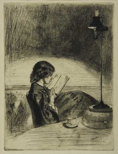 Appraisal: JAMES A M WHISTLER Reading by Lamplight Etching and drypoint