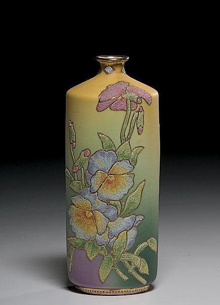 Appraisal: NIPPON CORALENE VASE Japan ca with decoration of pansies on