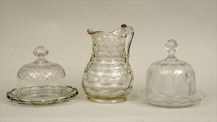 Appraisal: Two Cut Glass Cheese Dishes and Covers Together with an