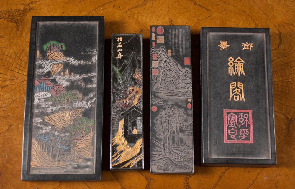 Appraisal: FOUR CHINESE CASED INK CAKES each of rectangular form with