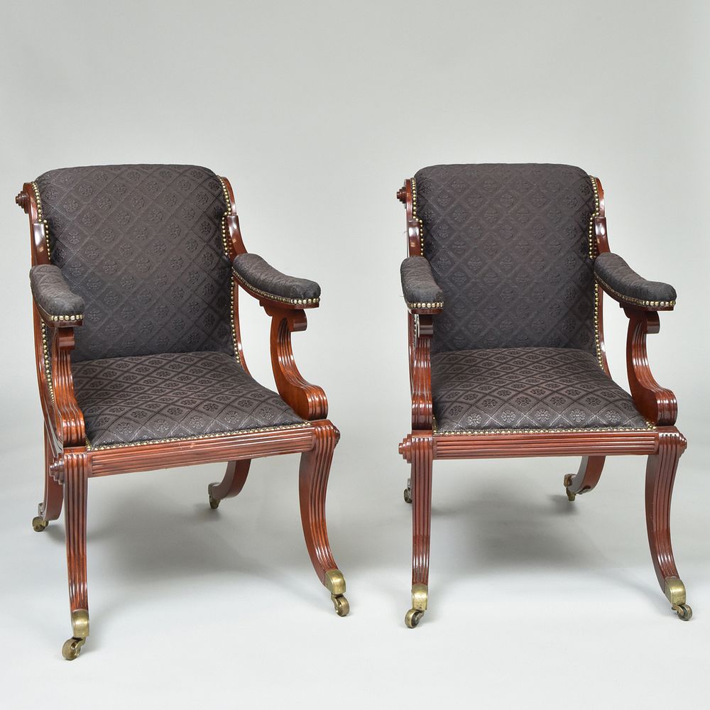 Appraisal: Pair of Federal Style Carved Mahogany Armchairs Mid Atlantic States