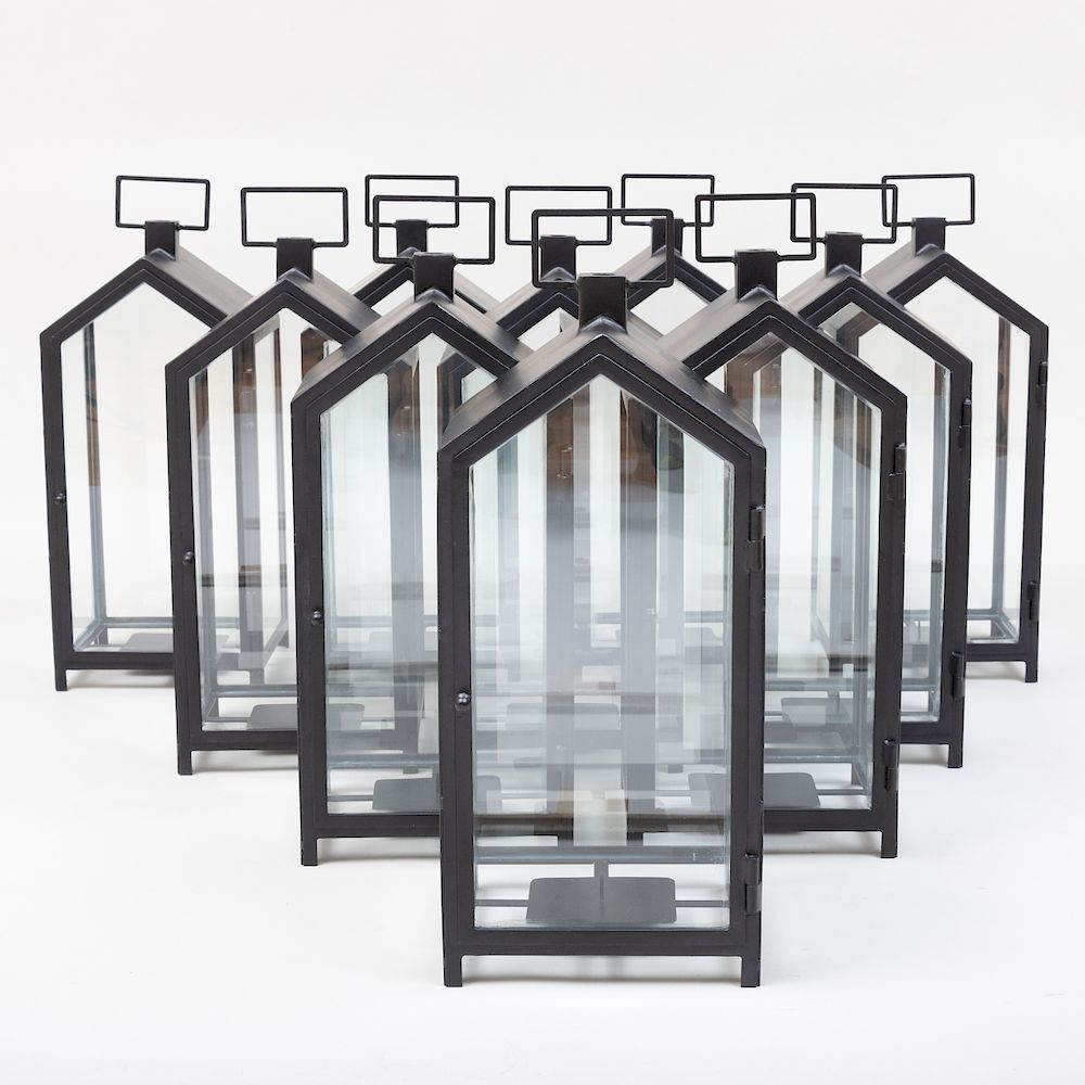 Appraisal: Set of Ten Modern Metal Lanterns Each fitted with a